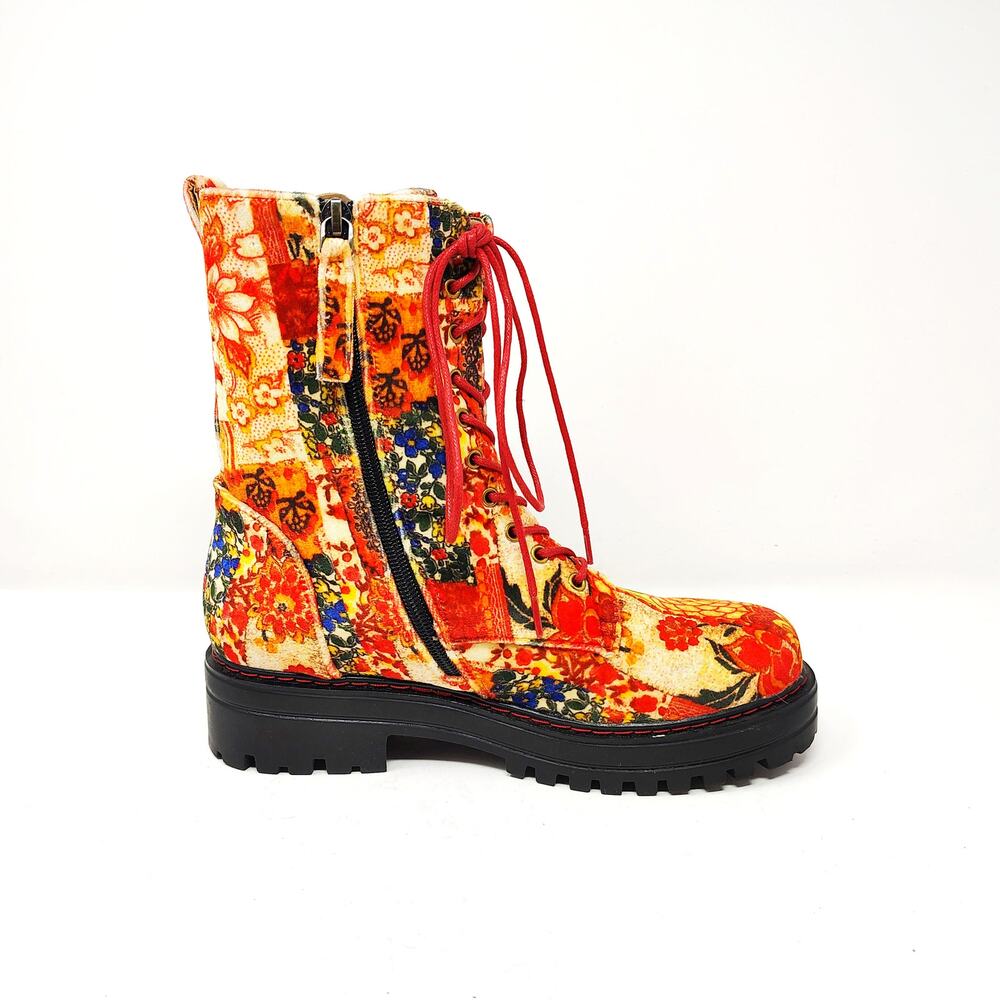Aerosoles X Laura Ashley Womens 7 La Shelton Boots Floral Velvet Combat Lace Up - Picture 4 of 9
